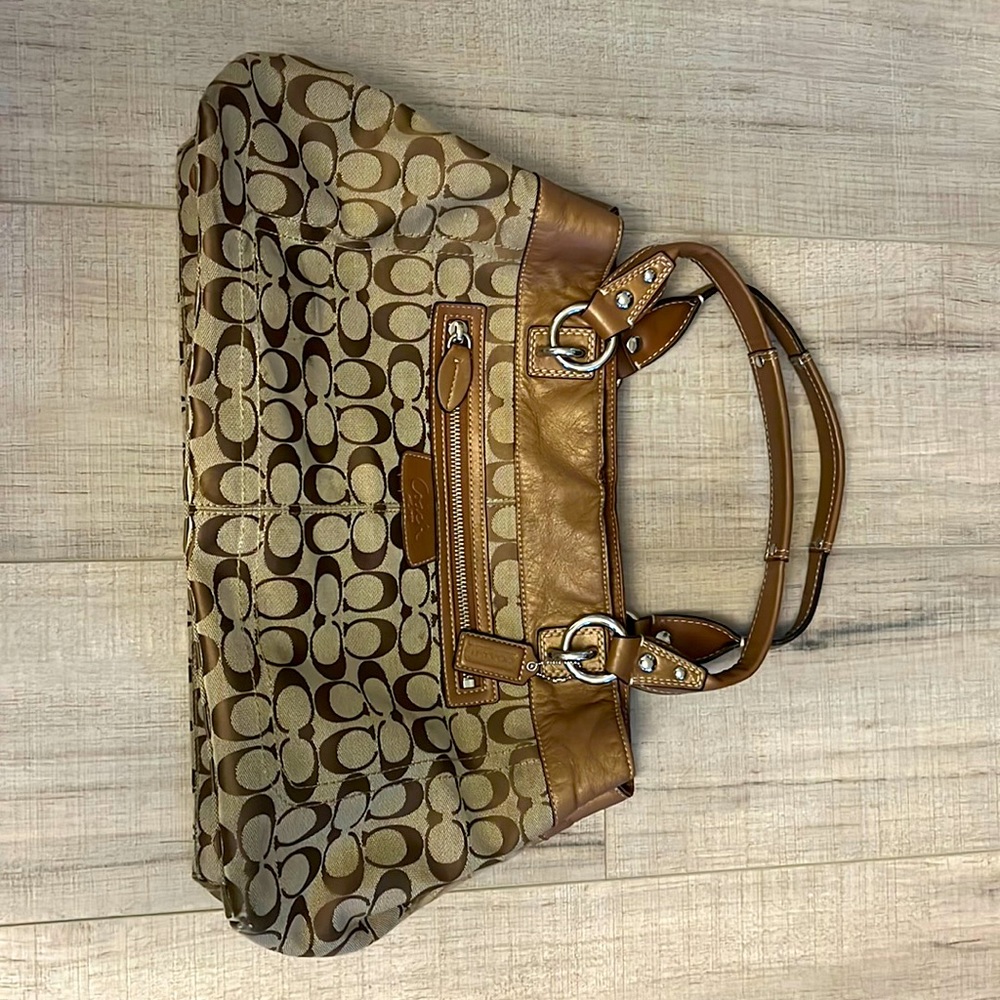 Beige/brown Coach C embroidered hand bag